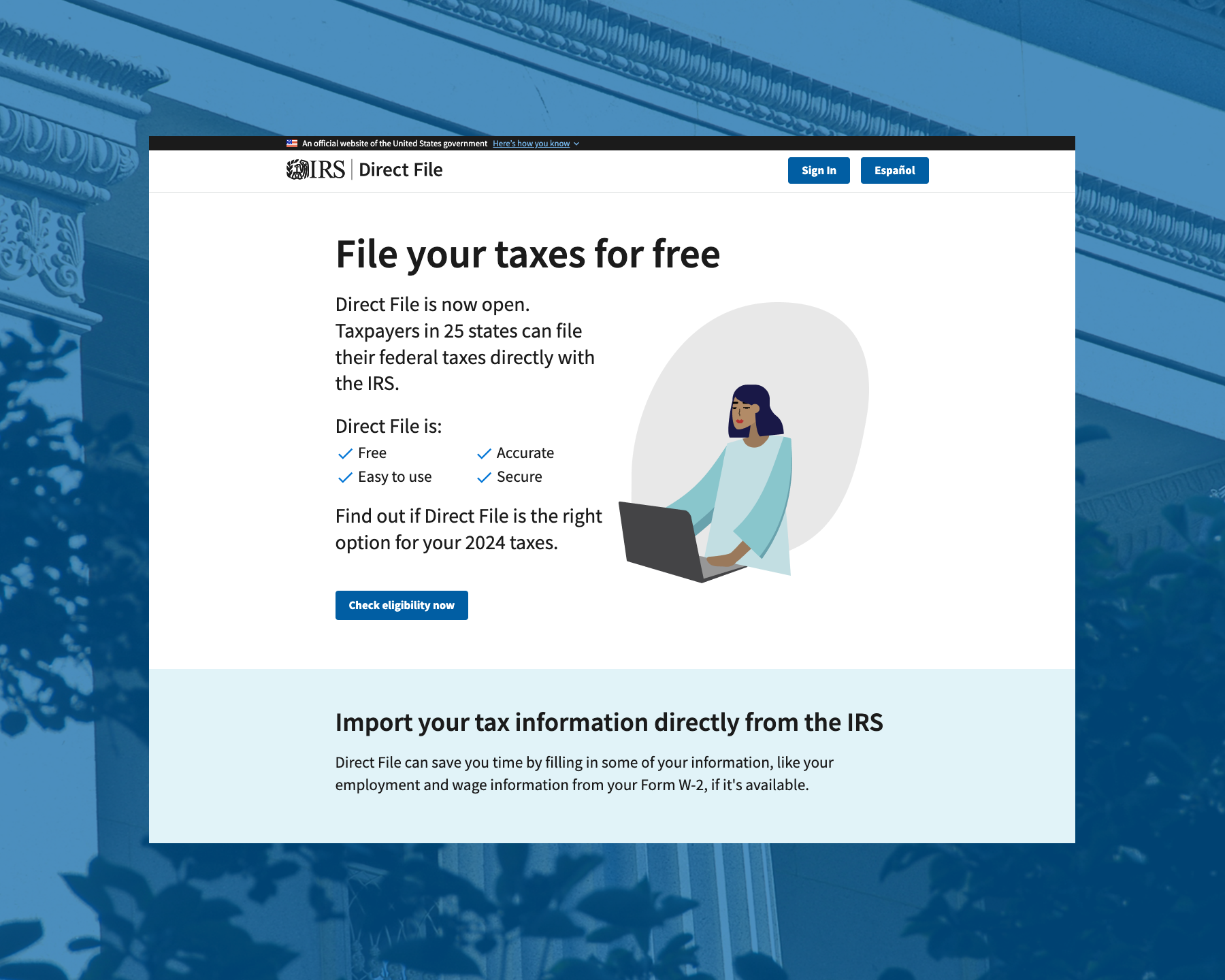 Homepage for IRS Direct File