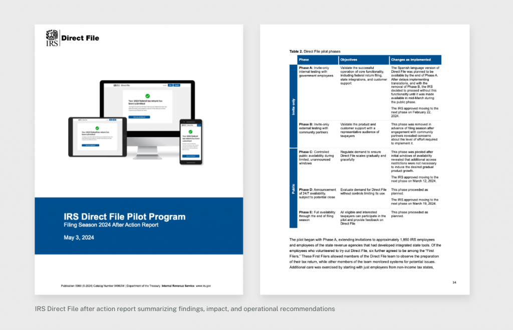 Cover and interior page from the Direct File report Cover and interior page from the Direct File report